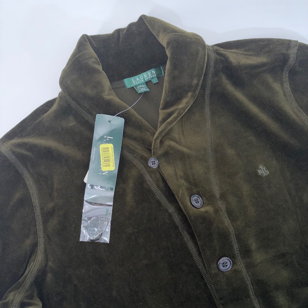 Lauren Ralph Lauren Valley Olive Velour Shawl Collar Cardigan NWT Large